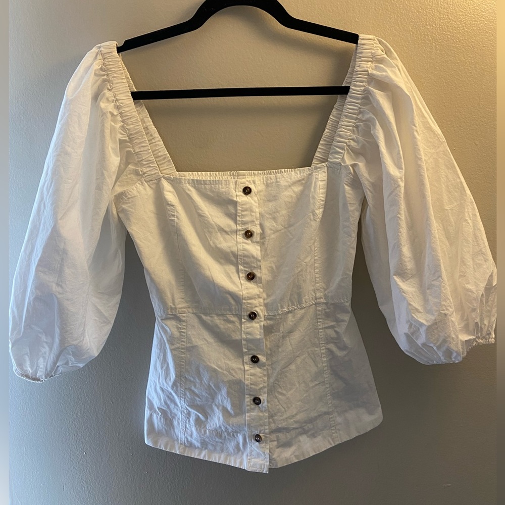 GANNI Off the Shoulder Cotton Poplin Shirt